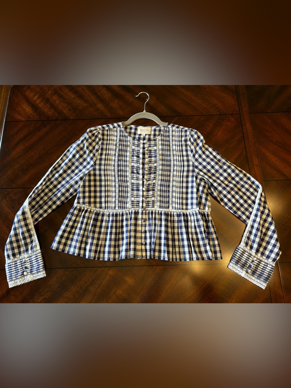 Sézane Charlina Blue & White Gingham Peplum Top